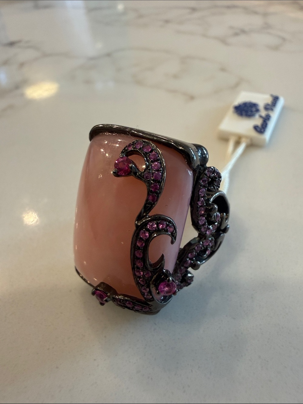 NWT: Carlo Viani Sterling silver ring with opal and pink sapphires, size 7.5-8